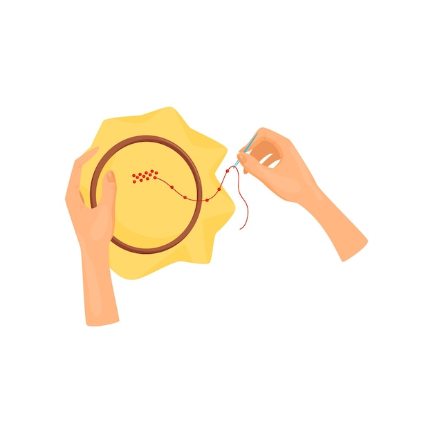 dłonie haftujące tkaninę